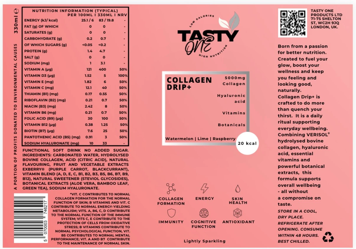 Collagen Drip+ 4-Pack — Watermelon, Lime & Raspberry (330ml x4) - Image 4