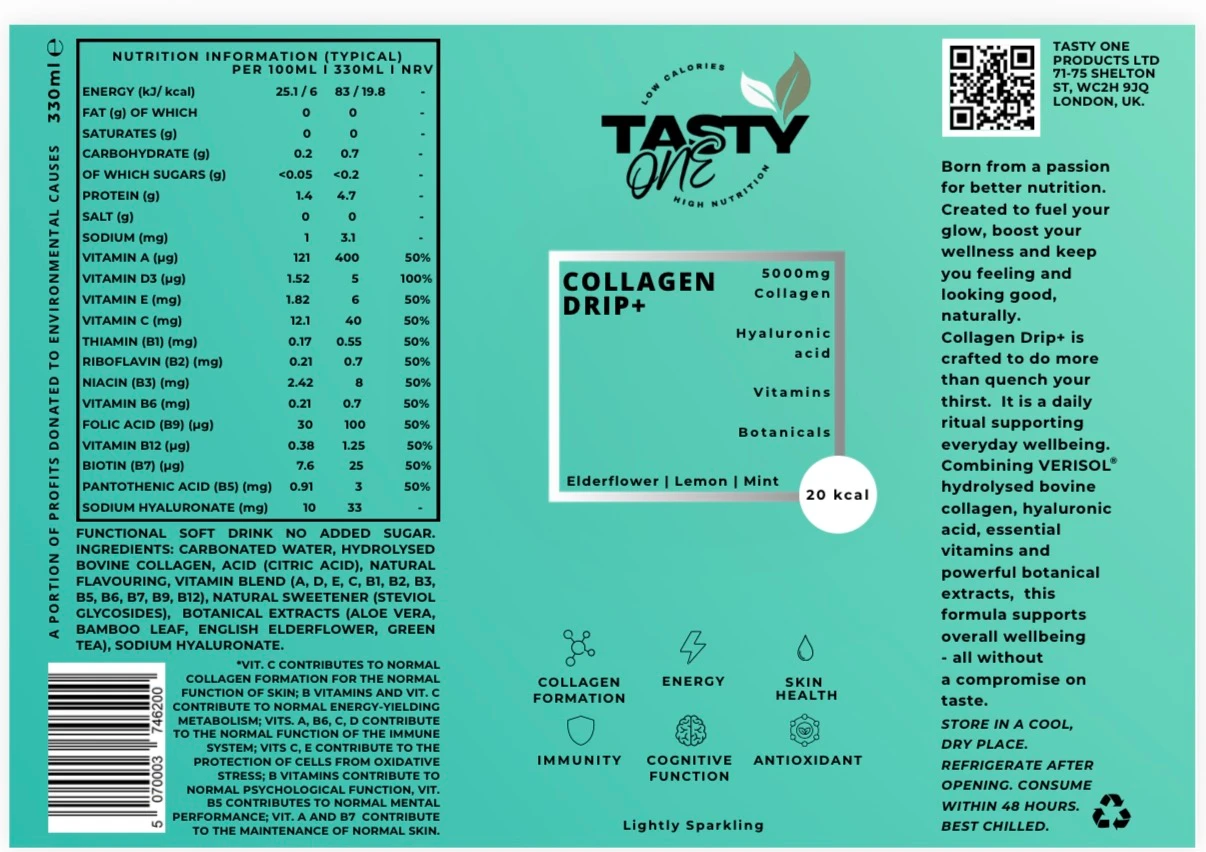 Collagen Drip+ 4-Pack — Elderflower, Lemon & Mint (330ml x4) - Image 3