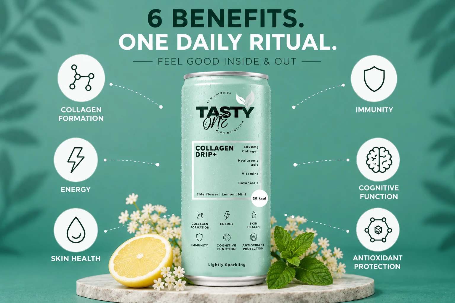 Collagen Drip+ 4-Pack — Elderflower, Lemon & Mint (330ml x4) - Image 2