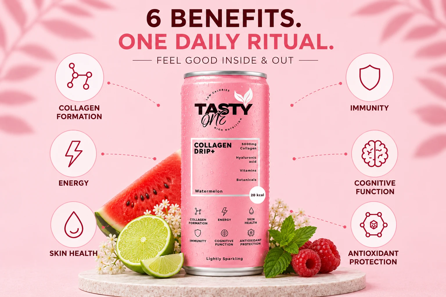 Collagen Drip+ 4-Pack — Watermelon, Lime & Raspberry (330ml x4) - Image 2